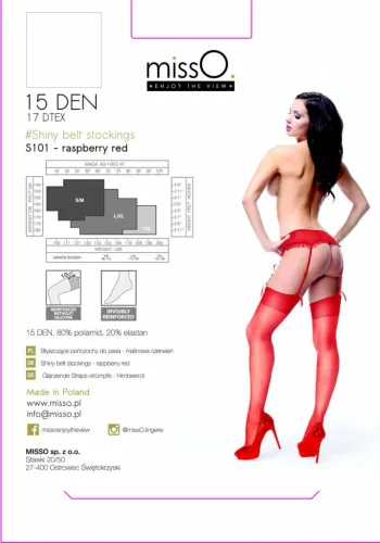 misso s101 pończochy do pasa czerwone l/xl - wytrzymała dzianina na Arena.pl