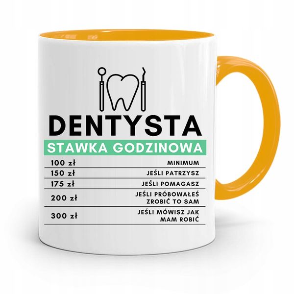 Kubek Żółty Prezent Dentysty Stawka Godzinowa Z Nadrukiem Ze Zdjęciem zdjęcie 1