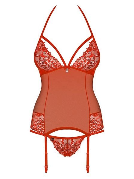 Czerwony Gorset i Stringi - Obsessive 838-COR-3 L/XL zdjęcie 3