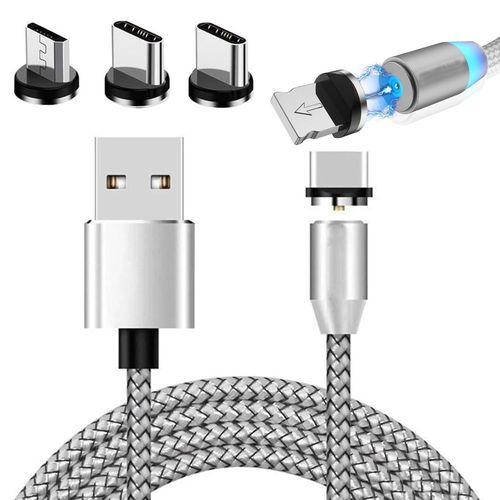 MAGNETYCZNY SREBRNY KABEL 3W1 ŁADOWAIE MICRO TYP- C USB LIGHTNING 1M na Arena.pl