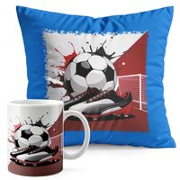 ZESTAW KUBEK + PODUSZKA NIEBIESKA - PIŁKA NOŻNA SPORT DRUŻYNA MECZ PUCHAR