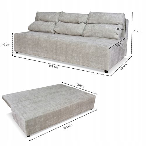 Kanapa sofa KIMO funkcja spania pojemnik Family Meble Ramona j. szary welur na Arena.pl