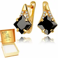Złote Kolczyki 925 Angielskie Czarne romby dla kobiety Grawer