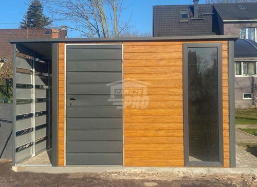 Schowek domek ogrodowy 3,5x3m + wiata 0,7m drzwi okno dach GP607 na Arena.pl