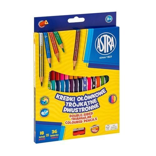 Astra, Kredki Ołówkowe Trójkątne Dwustronne, 18 Kredek 36 Kolorów Z Temperó na Arena.pl