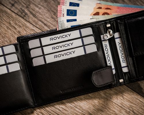 elegancki portfel męski z systemem antyskimmingowym rfid protect - rovicky na Arena.pl