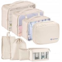 ZESTAW ORGANIZERÓW PODRÓŻNYCH do walizki plecaka 8 elementów Beżowe