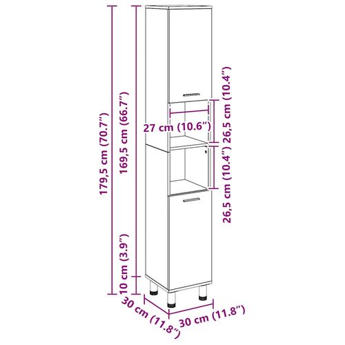 Szafka Łazienkowa z przechowywaniem Czarny Dąb 30 x 30 x 179 cm na Arena.pl