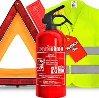 GAŚNICA SAMOCHODOWA 1KG SAMOCHODOWA TRÓJKĄT OSTRZEGAWCZY W ETUI KAMIZELKA