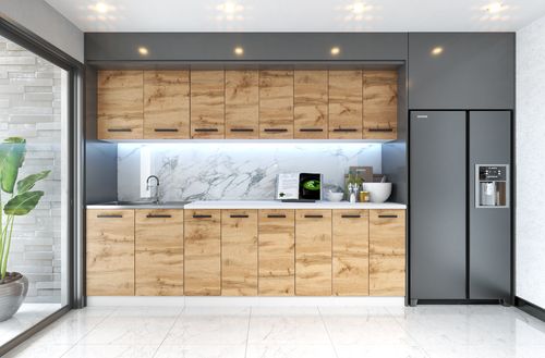 Meble Kuchenne Szare Z Drewnem Vero 2.6m Kuchnia Nowoczesna Dąb Wotan Szara na Arena.pl