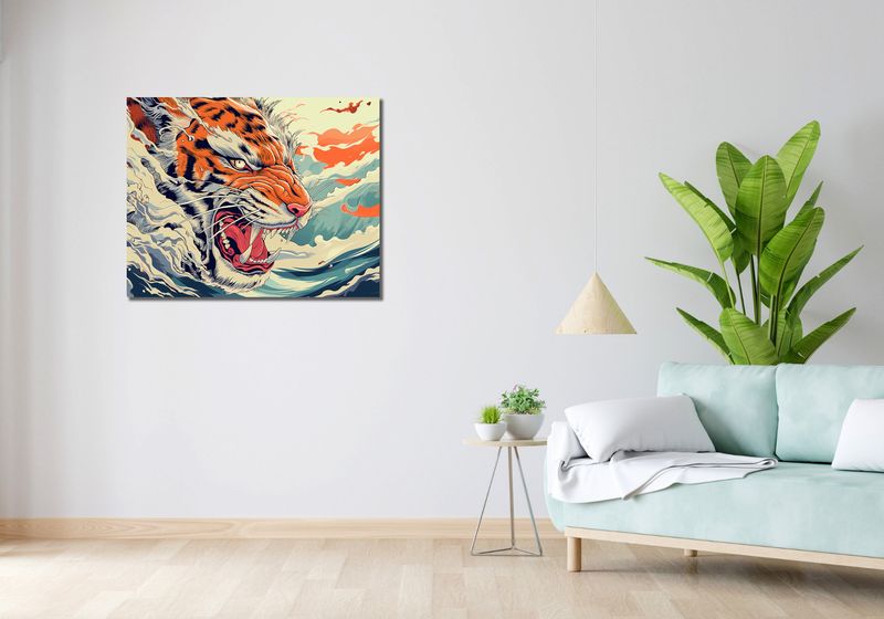 Obraz 90x70cm Tygrys Na Fali zdjęcie 2
