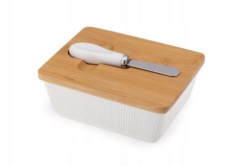 MASELNICA Maselniczka porcelanowa z nożykiem OSBORN biała z bambusem na Arena.pl