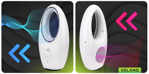 WENTYLATOR BEZŁOPATKOWY PODŁOGOWY OSCYLACJA TIMER PODŚWIETLENIE LED PILOT na Arena.pl