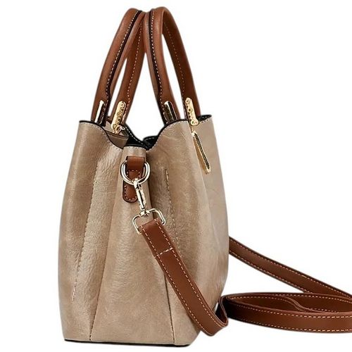 Torebka Damska BRĄZOWA Beżowa na Ramię Pasek do Ręki na Zamek Kuferek na Arena.pl