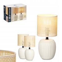 ZESTAW BIAŁYCH LAMP STOŁOWYCH NOCNYCH BIURKO CERAMICZNA BEŻOWY ABAŻUR BOHO