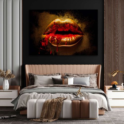 Obraz Na Płótnie Do Sypialni Złoto-Czerwone USTA Abstrakcja 100cm x 70cm na Arena.pl