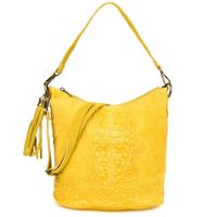 VERA PELLE torebka damska zamszowa listonoszka z frędzelkiem V479 żółta