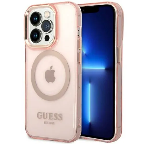 Etui Guess Gold Outline Translucent MagSafe na iPhone 14 Pro Max - różowe na Arena.pl