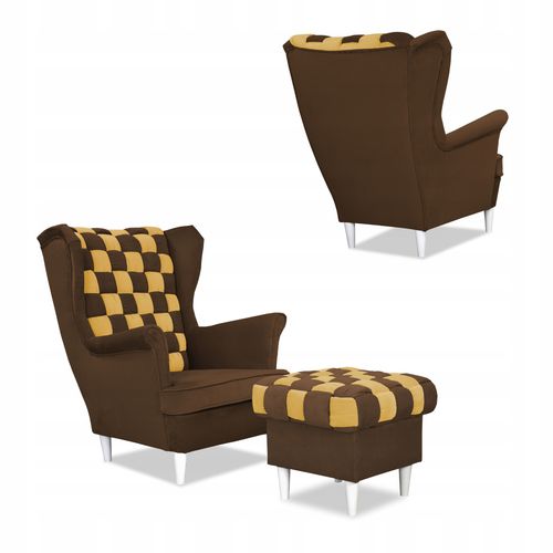 Zestaw uszak CAROL DUO sofa fotele pufy brązowo - żółty na Arena.pl