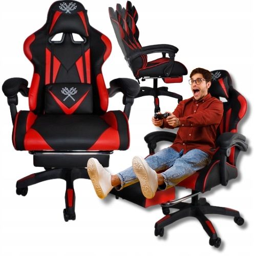 SUPER WYGODNY FOTEL GAMINGOWY BIUROWY KUBEŁKOWY CZARNO - CZERWONY DUNMOON zdjęcie 1