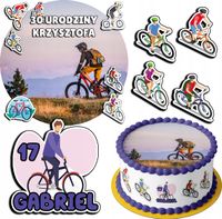 ZESTAW OPŁATEK NA TORT 20CM + 17 POSTACI - ROWERY HOBBY + IMIĘ 15CM 18CM