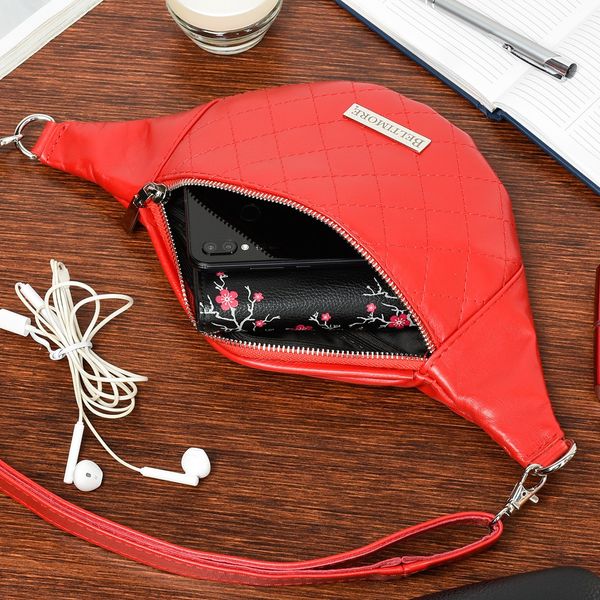 Czerwona Saszetka Nerka Pikowana Skóra Naturalna Beltimore F22 zdjęcie 4