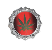 Srebrny Grinder Młynek do Suszu Tytoniu Zielony Liść na Czerwonym Tle