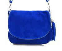 VERA PELLE torebka zamszowa listonoszka chlebak z paskiem V225 chabrowa