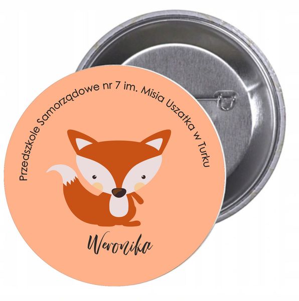 Przypinki buttony PRZEDSZKOLE lis-twój tekst zdjęcie 1