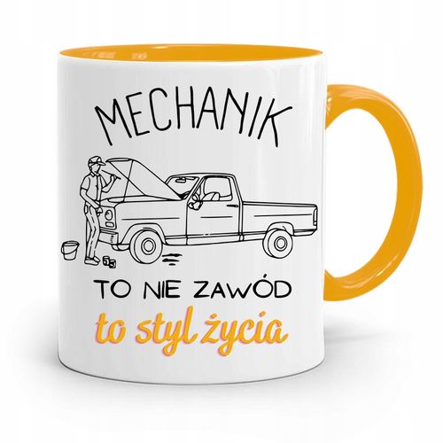 Kubek Żółty Dla Mechanika To Styl Życia Z Nadrukiem Ze Zdjęciem na Arena.pl