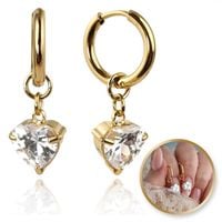 Kolczyki Ze Stali Szlachetnej Pozłacanej 14K Złotem Z Cyrkoniami, Serce