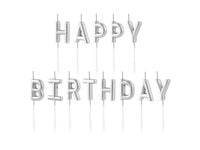 Świeczki urodzinowe "Happy Birthday", srebrne