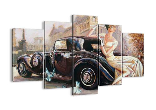 Obraz Na Płótnie - Retro Auto Dama  - 150X100 Cm - Ea150X100-3467 na Arena.pl