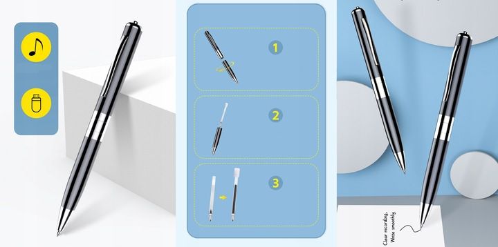 DŁUGOPIS MINI DYKTAFON SZPIEGOWSKI PENDRIVE 15H HQ Do Podsłuchu Detekcja zdjęcie 4