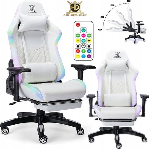 FOTEL GAMINGOWY BIUROWY WYGODNY KRZESŁO GRACZA OBROTOWY +RGB LED I PODNÓŻEK na Arena.pl