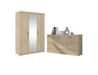 Pojemna szafa trzydrzwiowa z lustrem + Duża Komoda do salonu Dąb Sonoma
