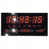 DUŻY ZEGAR NA ŚCIANE ELEKTRONICZNY CYFROWY LED CICHY TEMPERATURA 27CM