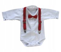 Koszulo-body białe + mucha +szelki rozmiar 80