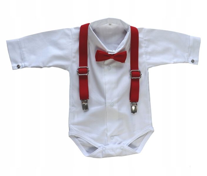 Koszulo-body białe + mucha +szelki rozmiar 80 zdjęcie 1