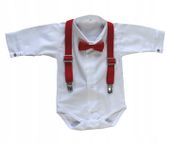 Koszulo-body białe + mucha +szelki rozmiar 80