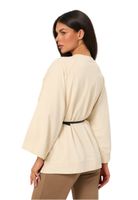 BLU ROYAL Beżowa dłuższa bluza z różą i paskiem