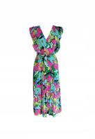 Elegancka Midi Wzorzysta Sukienka Z Paskiem Plisowany Dół Zielona M 38