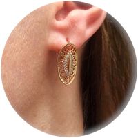 ZŁOTE KOLCZYKI ELIPSY Z CYRKONIAMI AŻUROWE DLA MAMY WYJĄTKOWE POZŁACANE