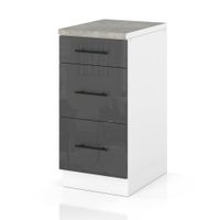 Szafka Kuchenna Stojąca Z Blatem 3 Szuflady 40cm Spremium Szary Połysk