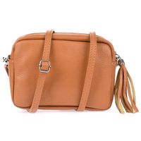 Camelowa Torebka Damska Listonoszka Skórzana Z Frędzlem Modna C74