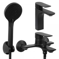 Zestaw baterii łazienkowych umywalkowa wannowo prysznicowa czarny mat loft