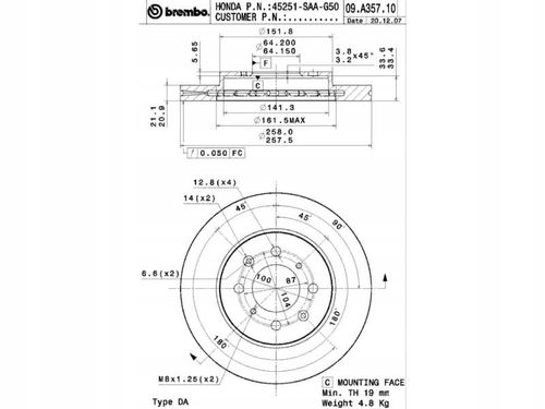 TARCZA HAM PRZOD 258X21 V BREMBO na Arena.pl