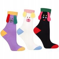 Damskie Kolorowe Skarpetki Długie z Uszami Bawełniane 3-pary MORAJ 35-38