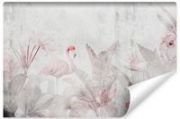 Fototapeta Do Jadalni FLAMINGI Abstrakcja Beton Mur Liście 300cm x 210cm