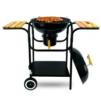 GRILL OGRODOWY WĘGLOWY NA KÓŁKACH OKRĄGŁY Z POKRYWĄ I POPIELNIKIEM